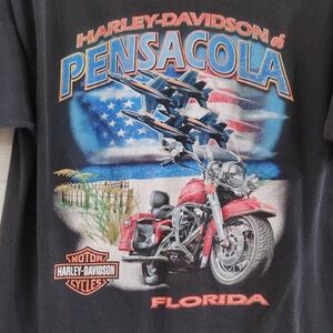 Harley-Davidsons Men's Black Graphic T-Shirt W/ Blue Angels